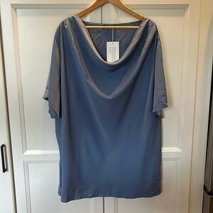 NWT BLOOMCHIC dusty blue short sleeve flutter sleeve blouse, size 30